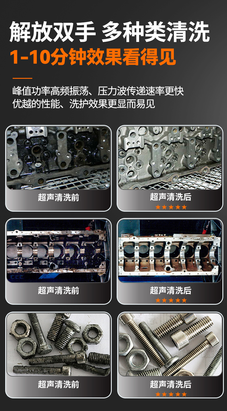 冠博仕GF1860HL三槽超聲波清洗機 | 61L/900W | 工業級過濾漂洗烘干三槽設備用于汽修模具五金除油除銹