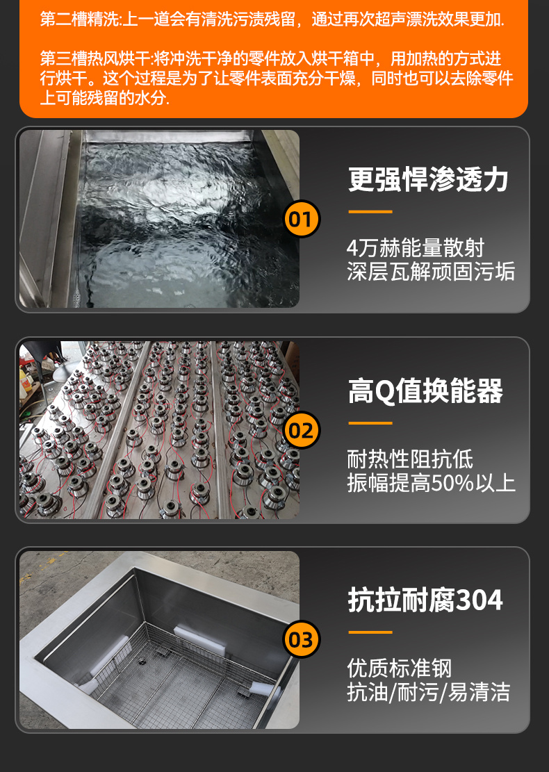 冠博仕GF1860HL三槽超聲波清洗機 | 61L/900W | 工業級過濾漂洗烘干三槽設備用于汽修模具五金除油除銹